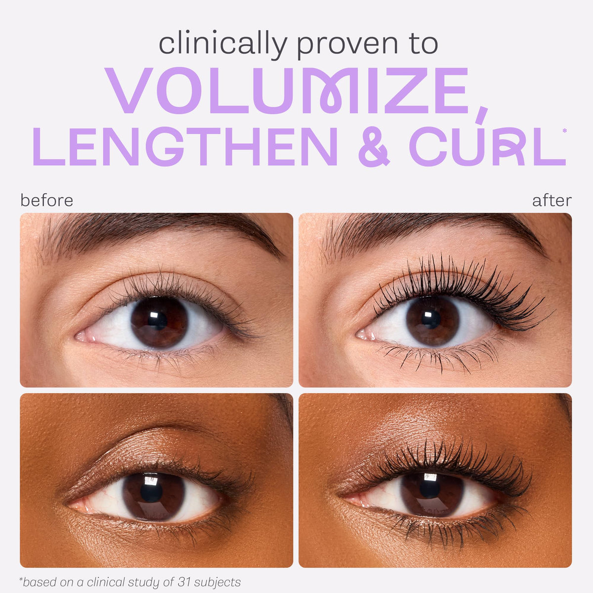 Mascara tarte en émeraude avec effet avant-après
