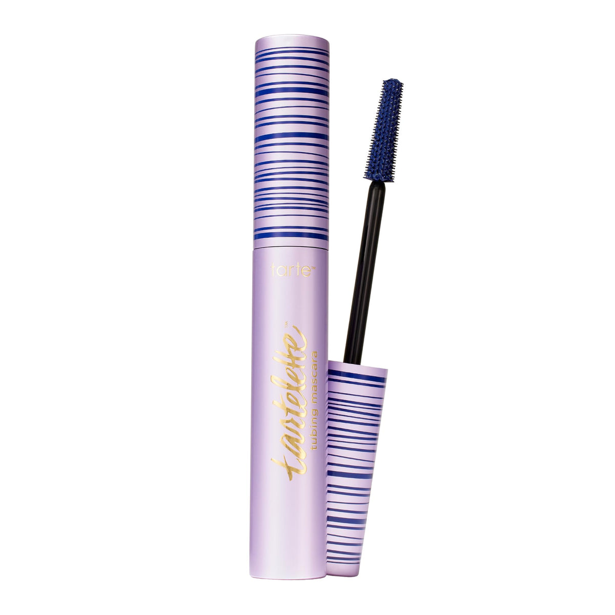 Mascara tubing tarte 24h navy, vue avant avec peigne à cils