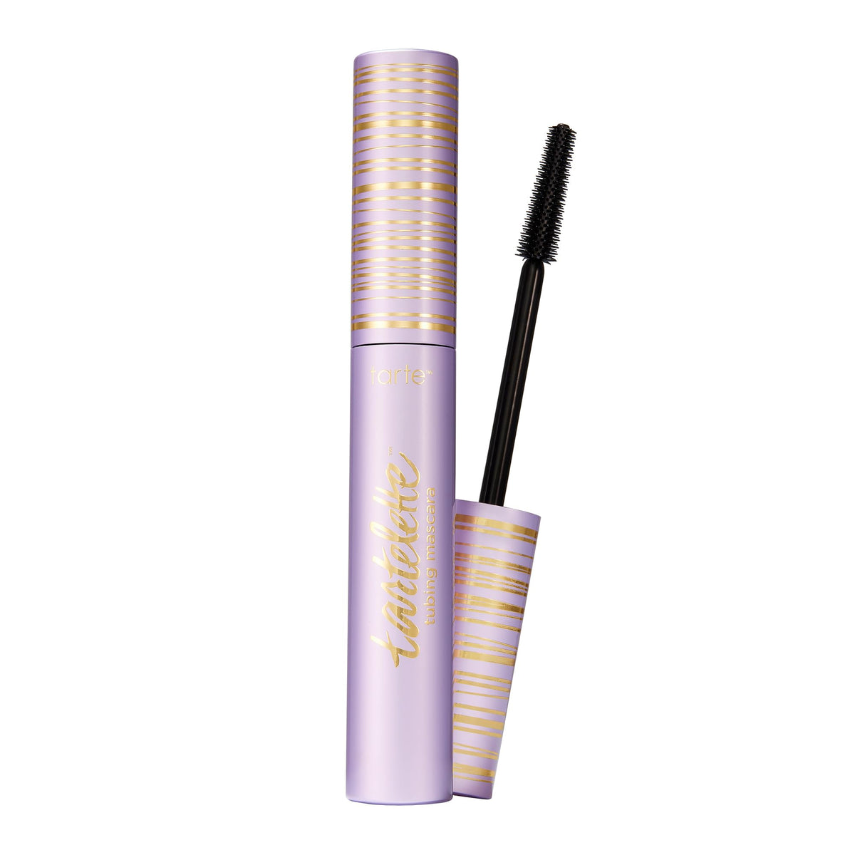 Mascara tubing tarte 24h noir, vue avant avec brosse