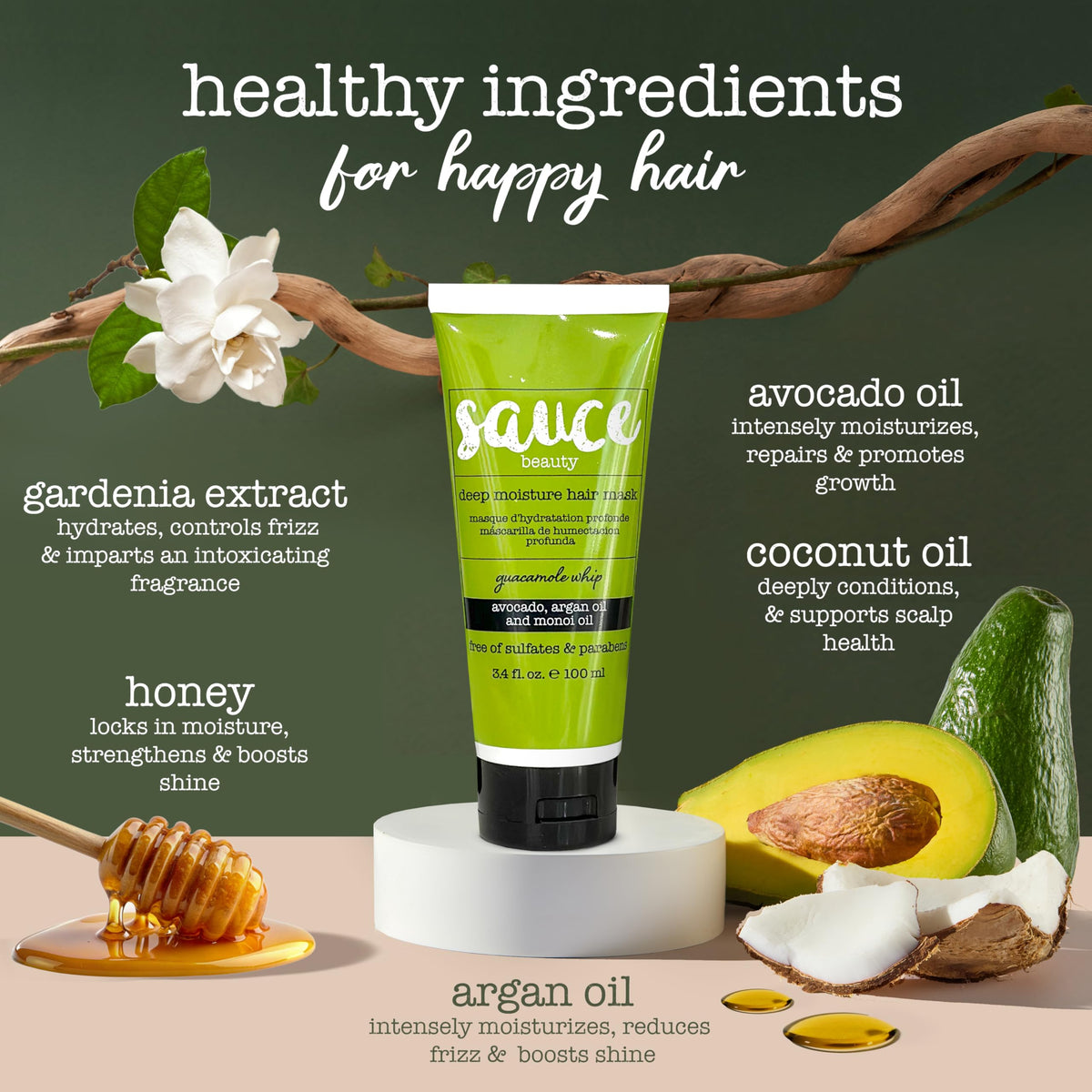 Masque capillaire Guacamole SAUCE BEAUTY sur cheveux humides