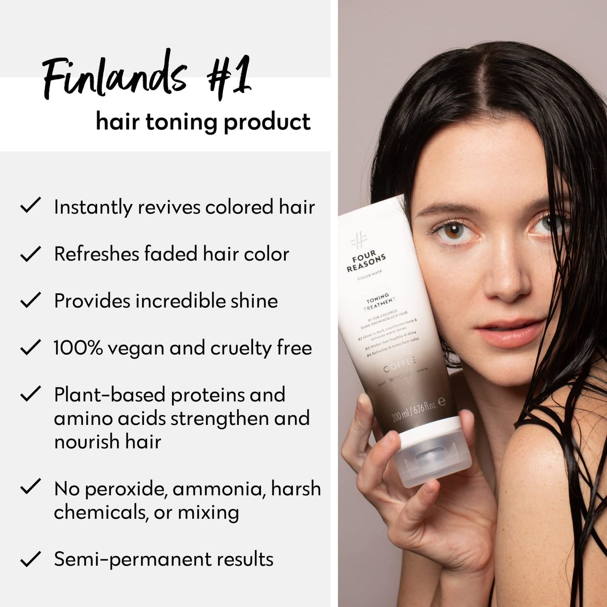 Masque Colorant FOUR REASONS Coffee sur un fond neutre