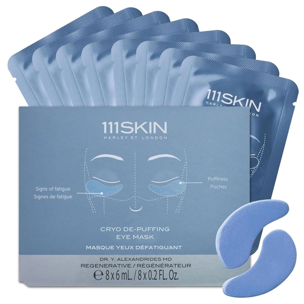 Masque Cryo Décongestionnant pour les Yeux 111SKIN, côté avant avec emballage