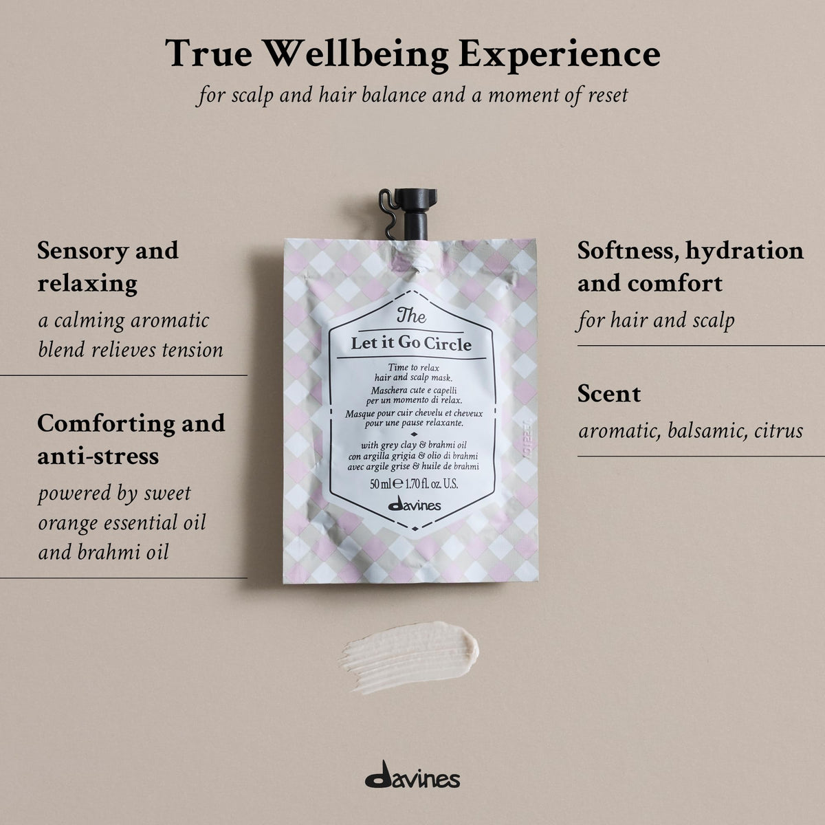 Masque Davines avec ingrédients naturels en arrière-plan
