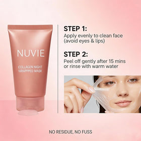 Masque de collagène Nuvie avant et après utilisation