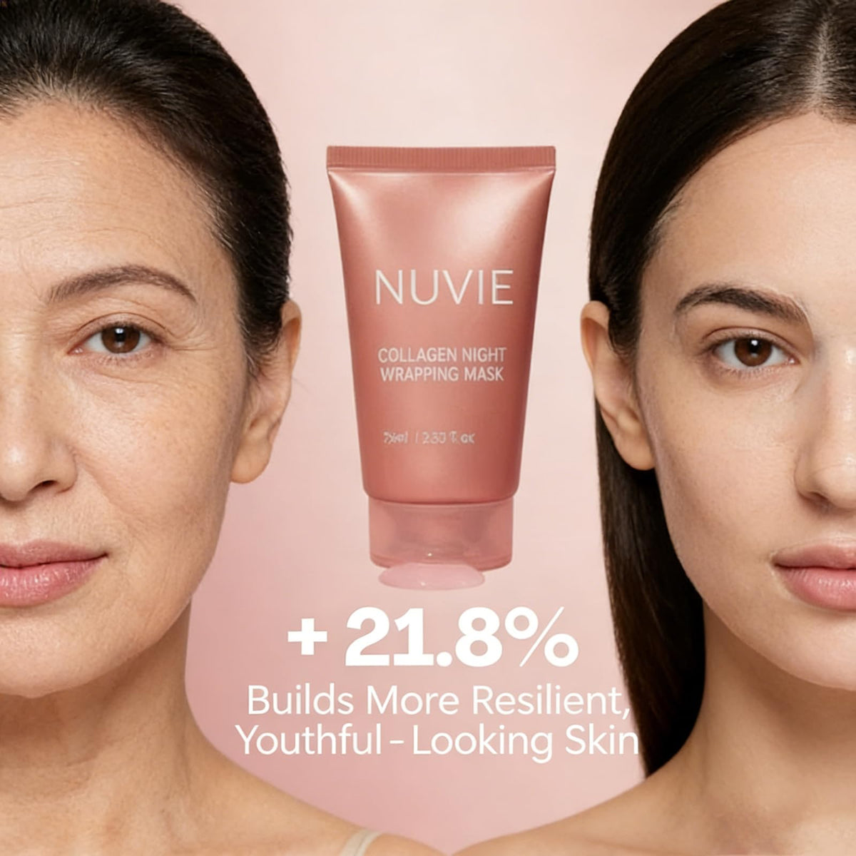 Masque de collagène Nuvie sur un fond esthétique