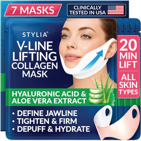 Masque de collagène Stylia V Line, vue avant avec emballage.