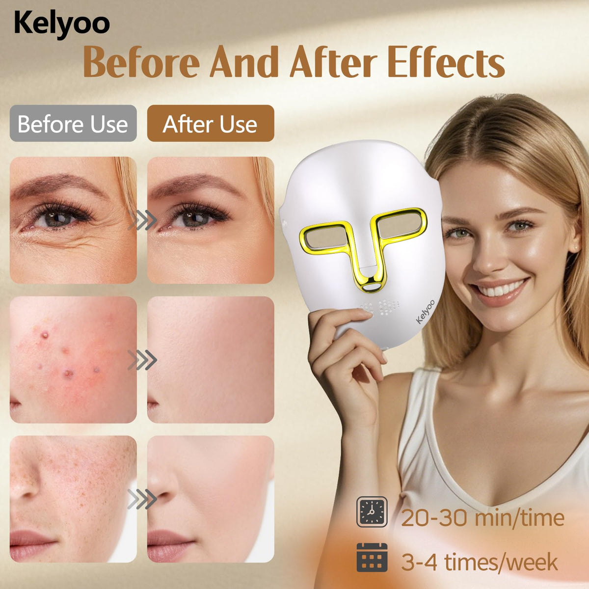 Masque de lumière LED Kelyoo avec câble de chargement Type-C