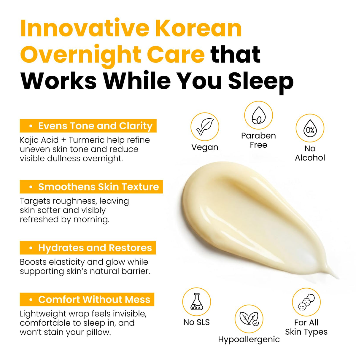 Masque de nuit au curcuma et acide kojique sur une table de nuit