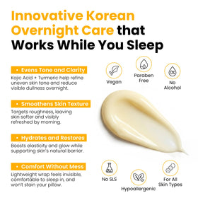 Masque de nuit au curcuma et acide kojique sur une table de nuit