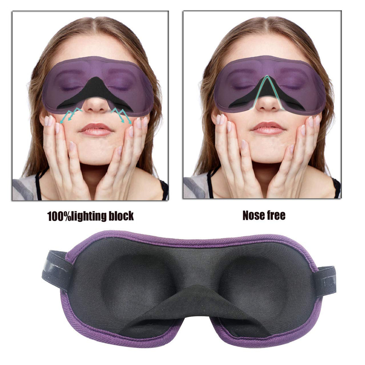 Masque de sommeil 3D REEBENT porté sur un lit
