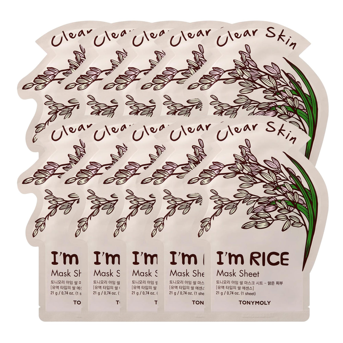 Masque en Tissu I'm Rice de TONYMOLY - paquet de 10 masques