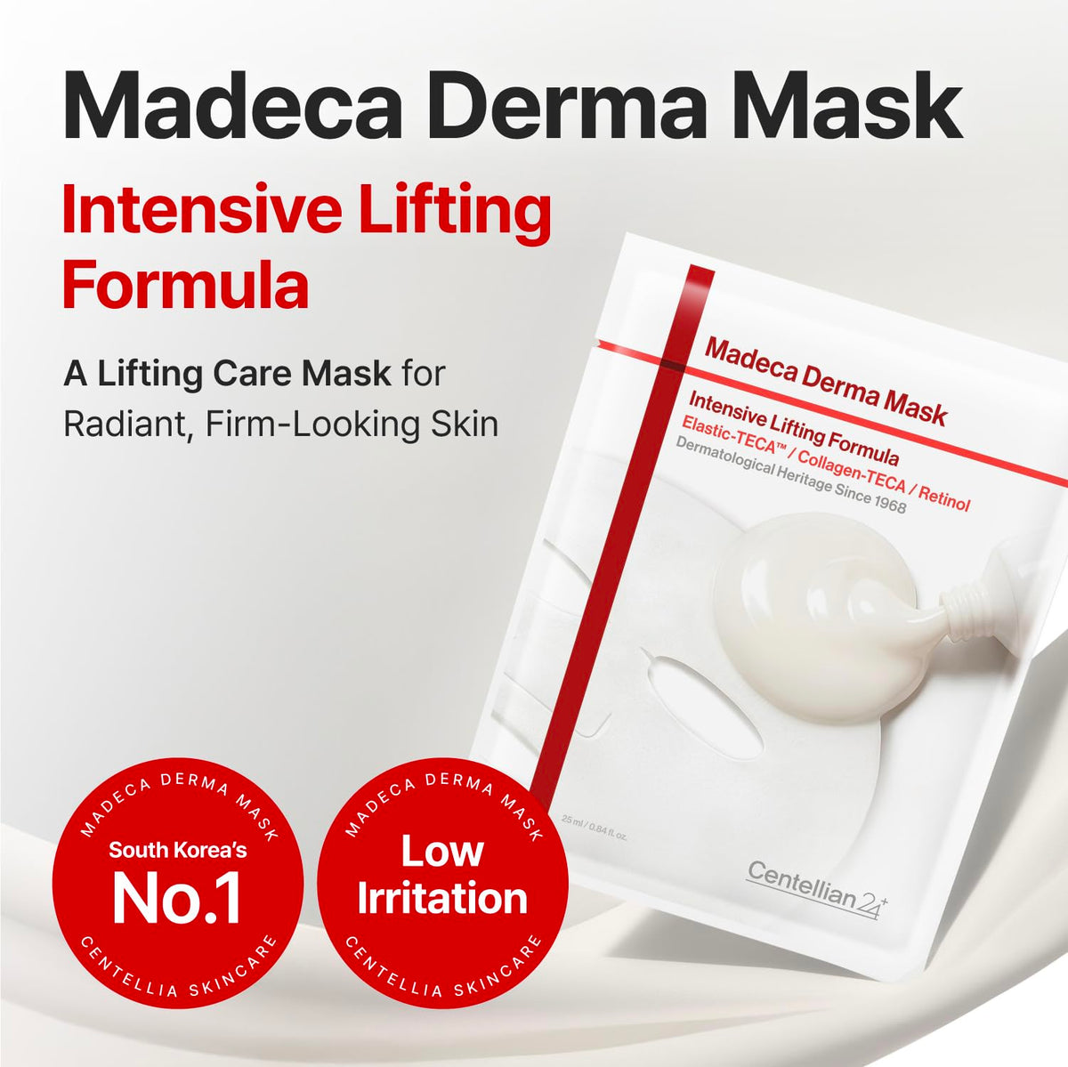 Masque en tissu lifting CENTELLIAN 24 déplié sur une surface