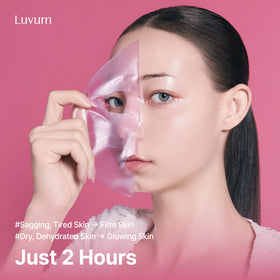 Masque Gel Hydrogel LUVUM sur une table avec accessoires de beauté