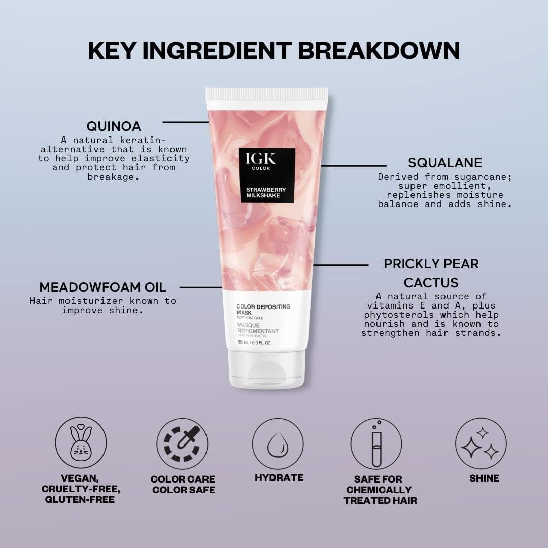 Masque IGK Strawberry Milkshake sur cheveux avant et après