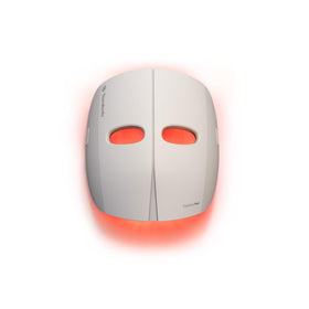 Masque LED TheraFace vue de face avec lumière rouge et bleue