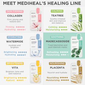Masque MEDIHEAL Madecassoside sur une table avec soins de la peau