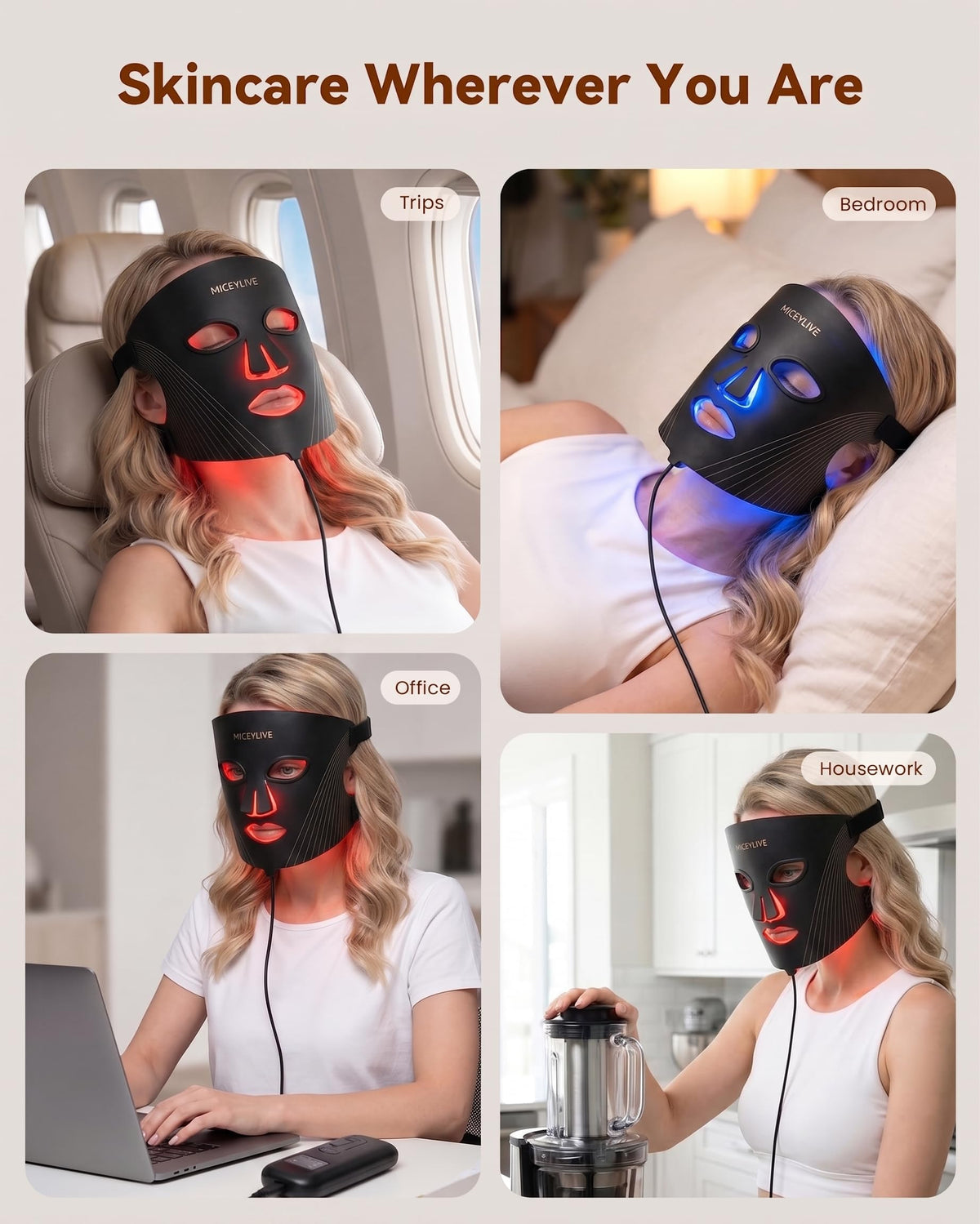 Masque MICEYLIVE en usage avec lumière bleue active