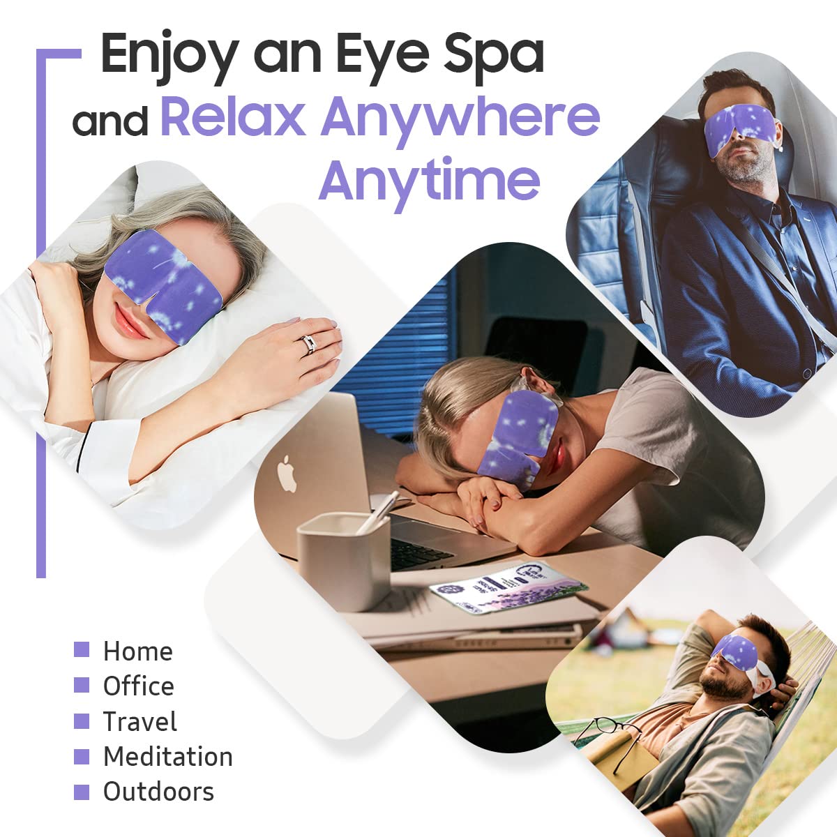 Masque oculaire BeHoomi avec élastiques ajustables sur un fond blanc