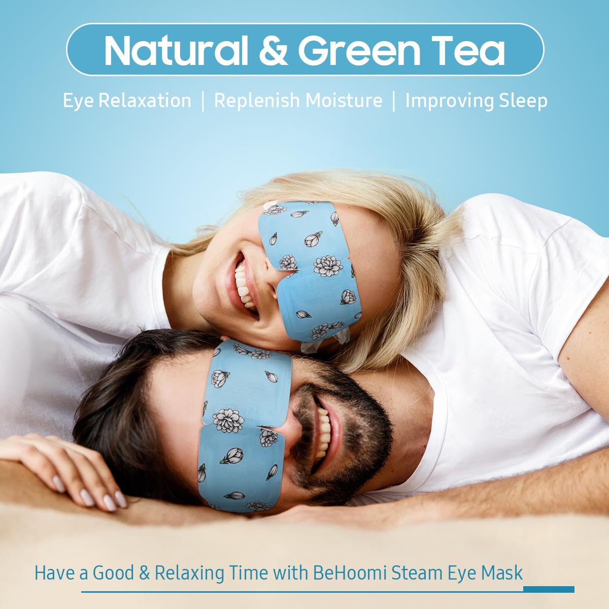 Masque oculaire chauffant BeHoomi en utilisation
