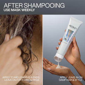 Masque Redken Acidic Bonding Concentrate en utilisation avec d'autres produits de coiffure