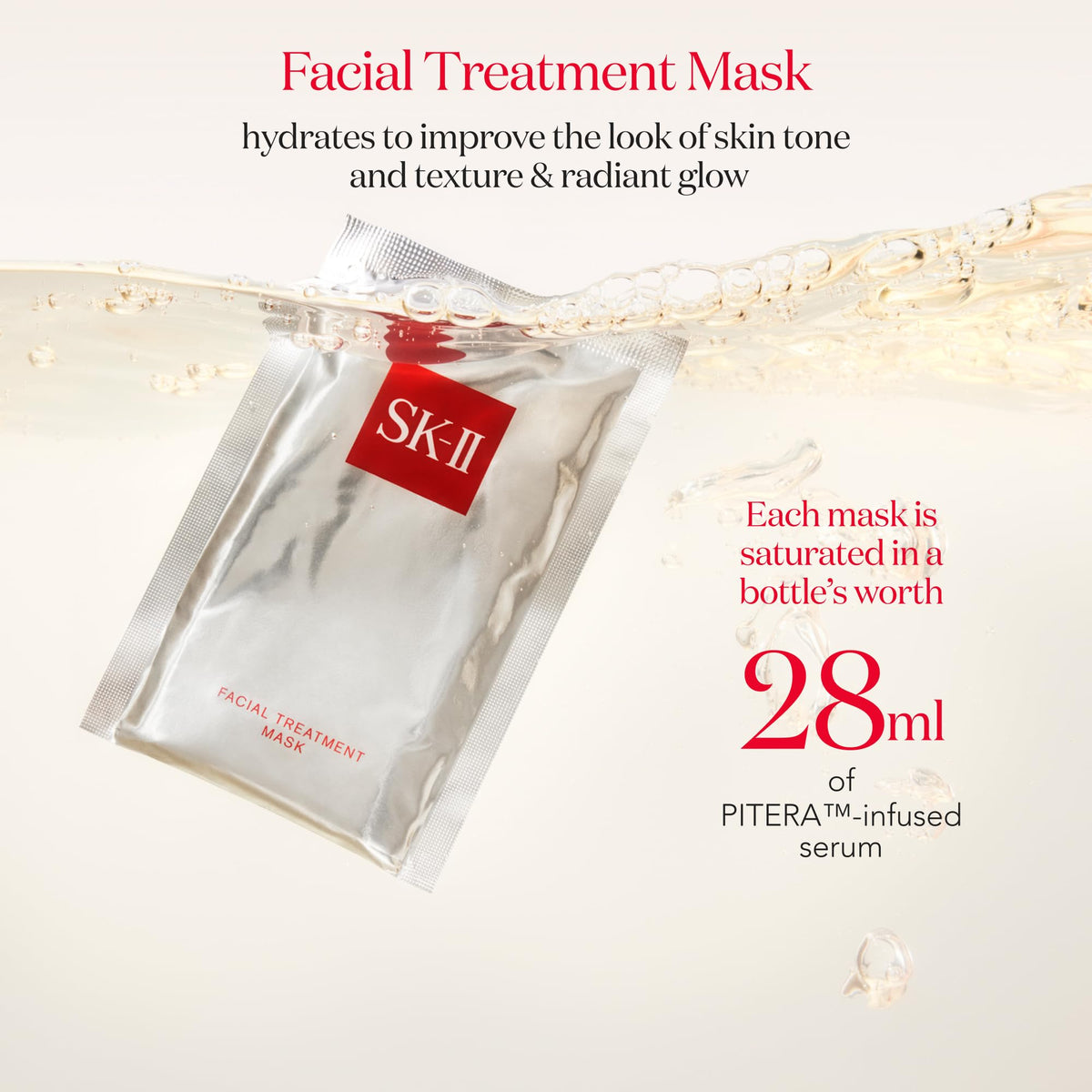 Masque SK-II sur un visage, hydratation intense en action