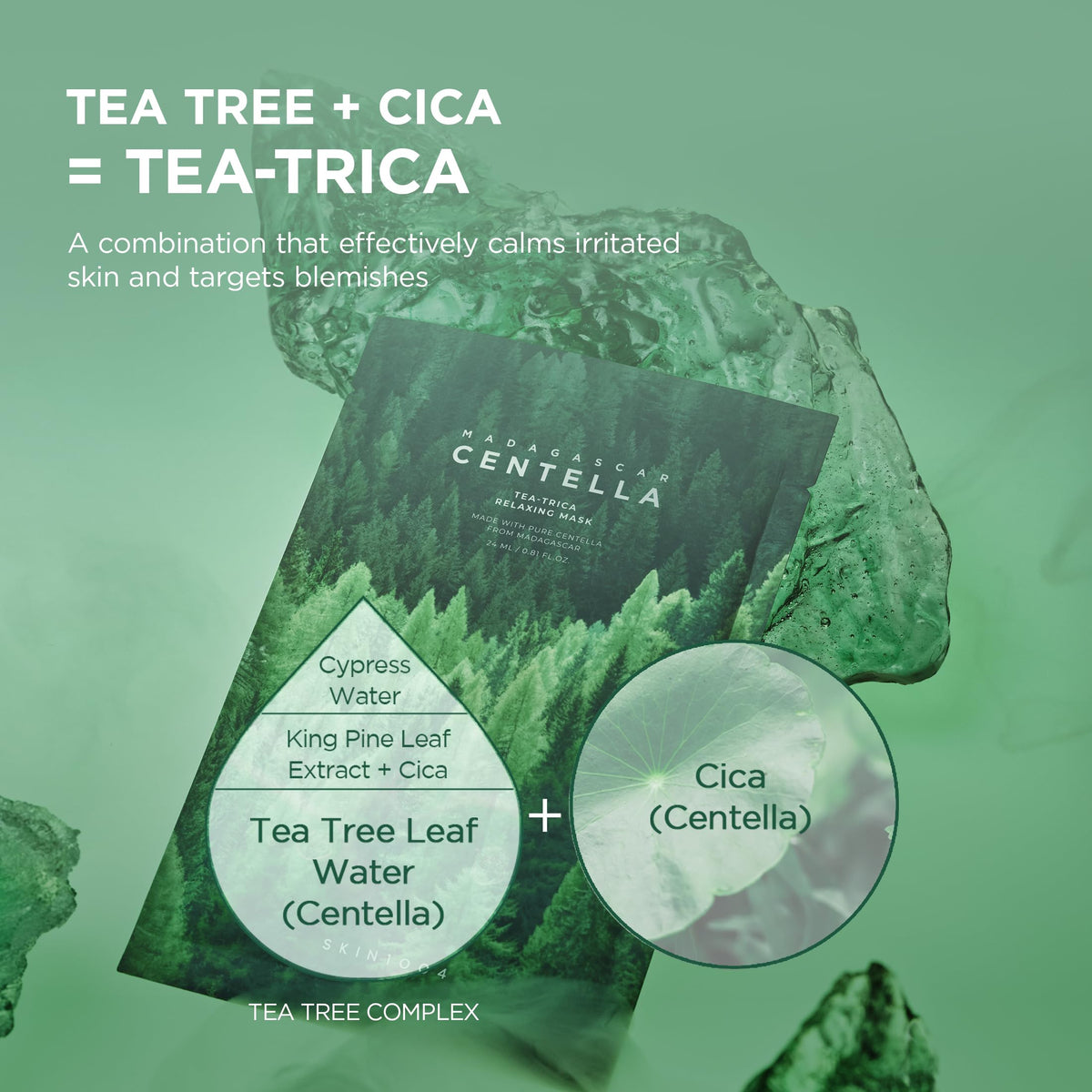 Masque SKIN1004 Centella Tea-Trica en application sur visage