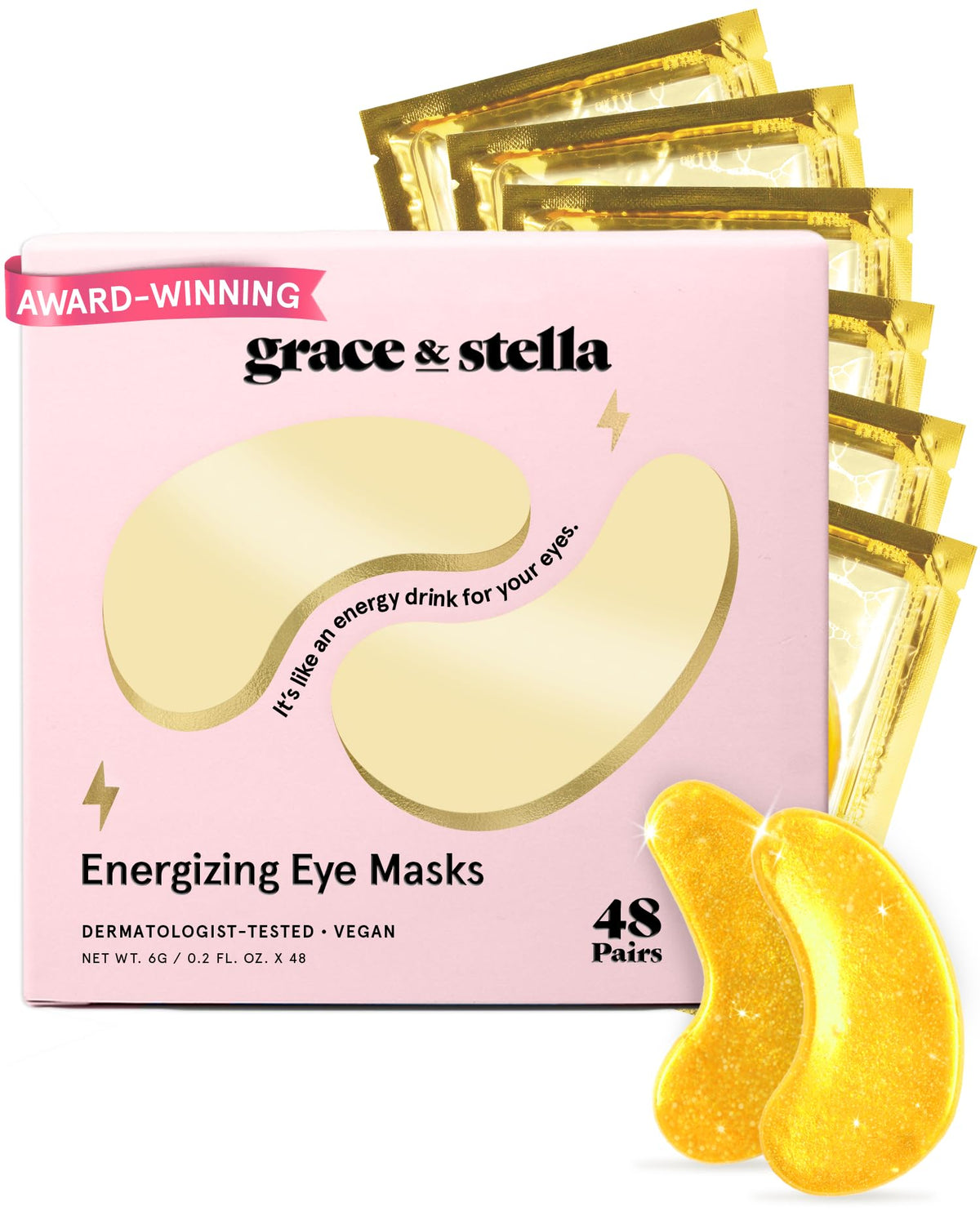 Masque sous les yeux grace & stella, 48 paires, modèle doré, vue de face