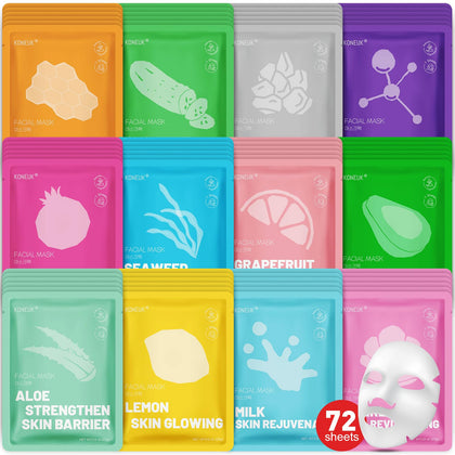 Masques de visage KONEUK 72 pack avec variété de types