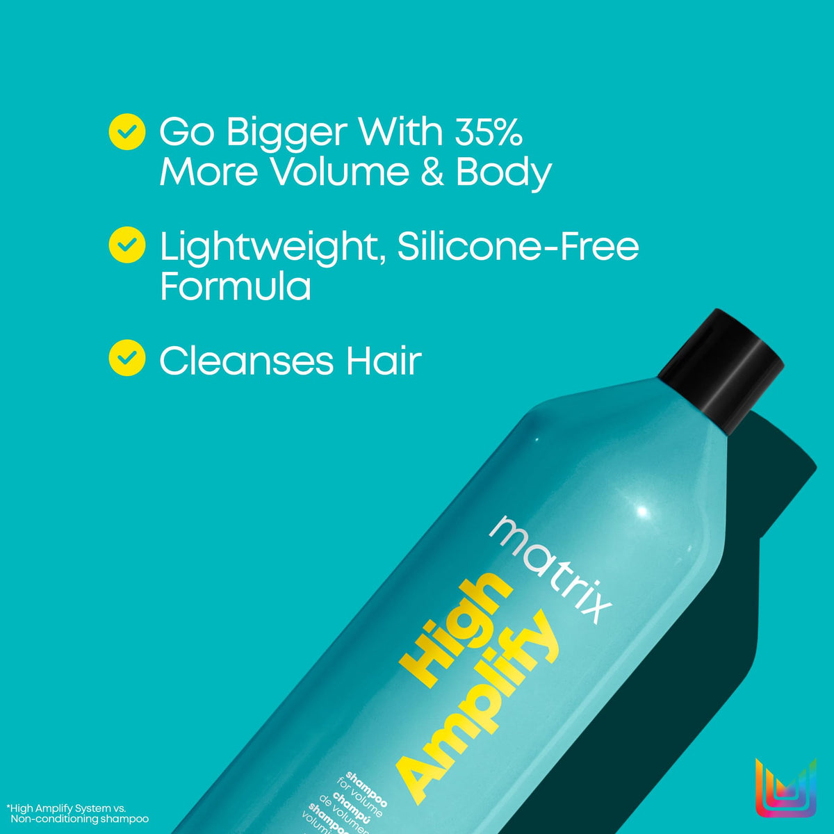MATRIX Shampoo High Amplify 1000ml en situation sur une étagère de salle de bain