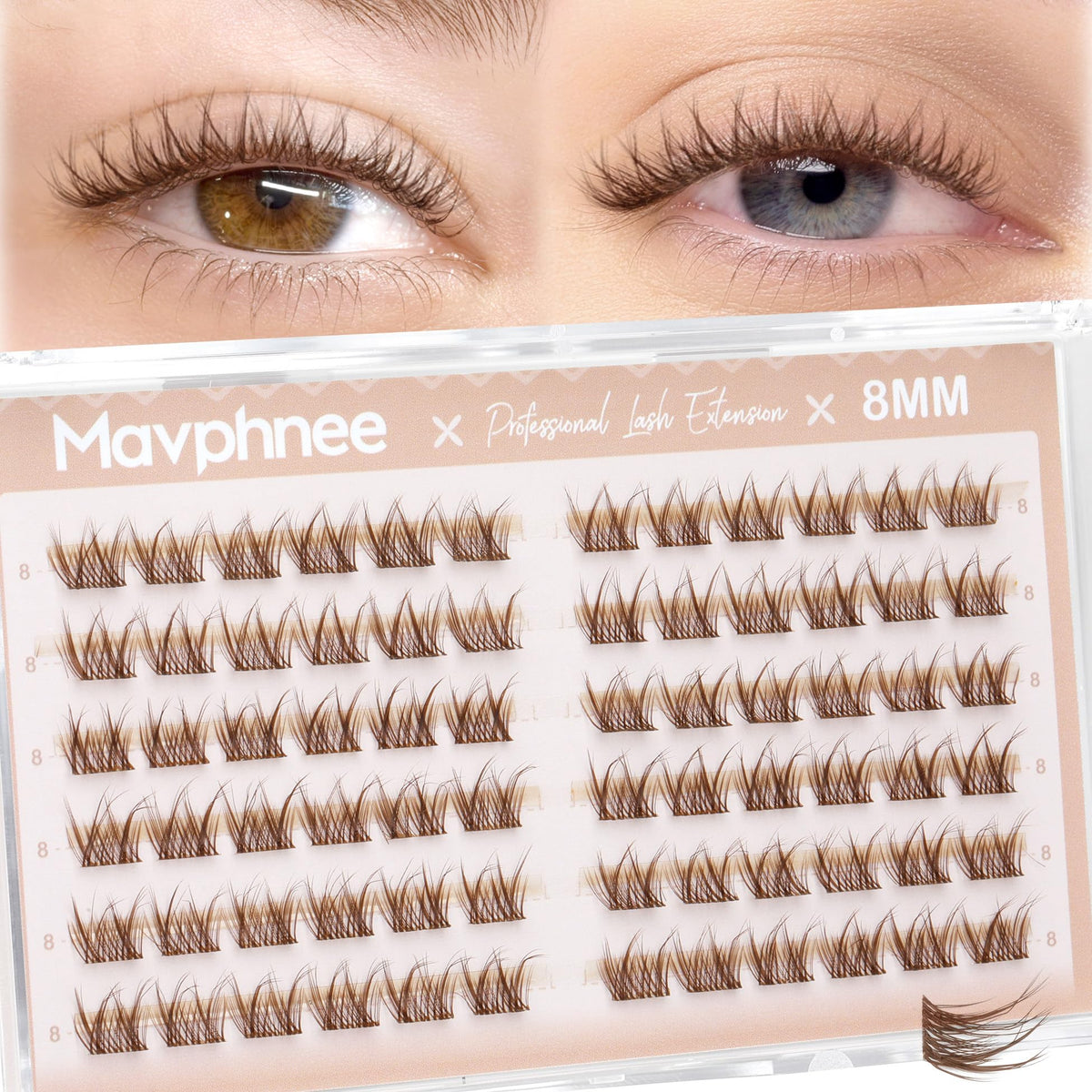 Mavphnee cils postiches bruns 8MM vue avant avec texture douce