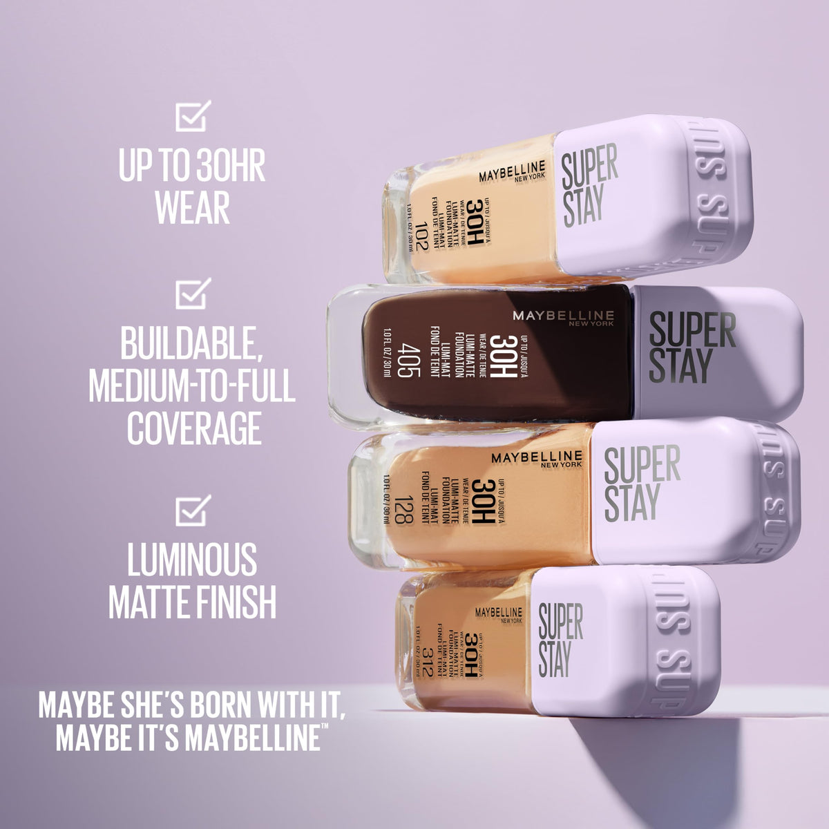 MAYBELLINE Fond de Teint Super Stay Lumi-Matte 332 sur peau avec fini mat