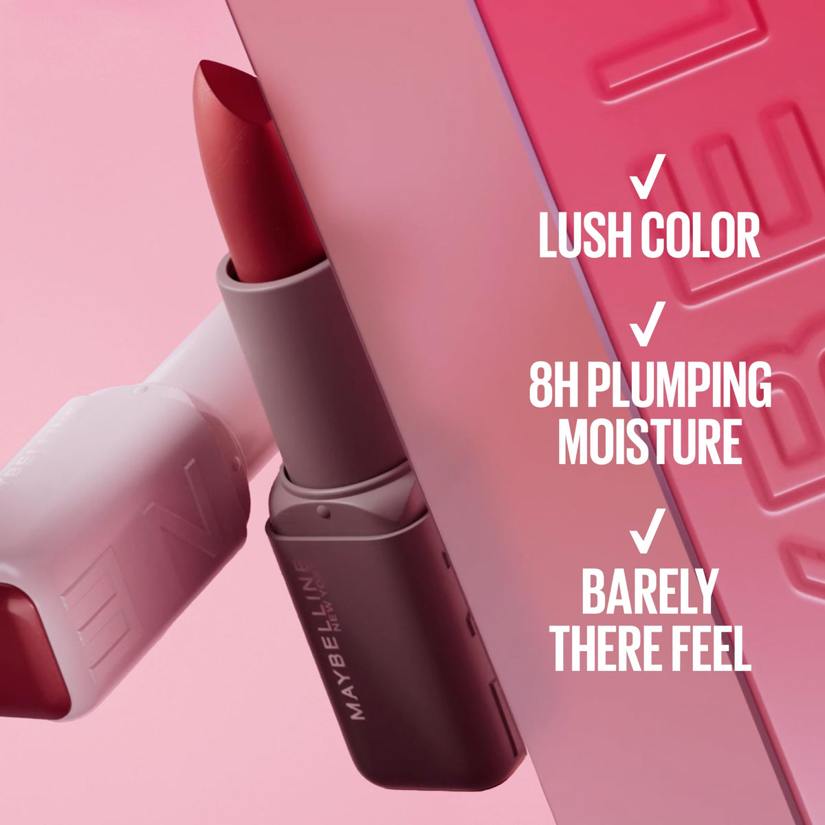 MAYBELLINE Rouge à Lèvres Satiné Upstate montrant la texture du rouge à lèvres