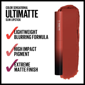 MAYBELLINE Rouge à Lèvres Ultimatte 9g couleur Rouge Acier application sur lèvres