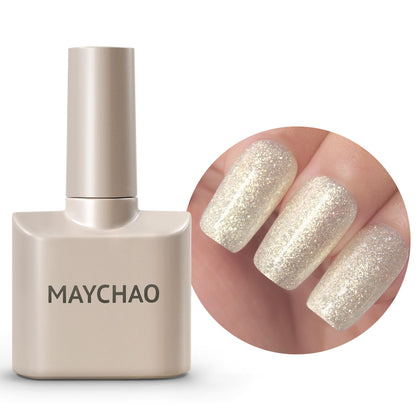 MAYCHAO Vernis à Ongles Gel Paillettes Or Blanc 15ML vue avant