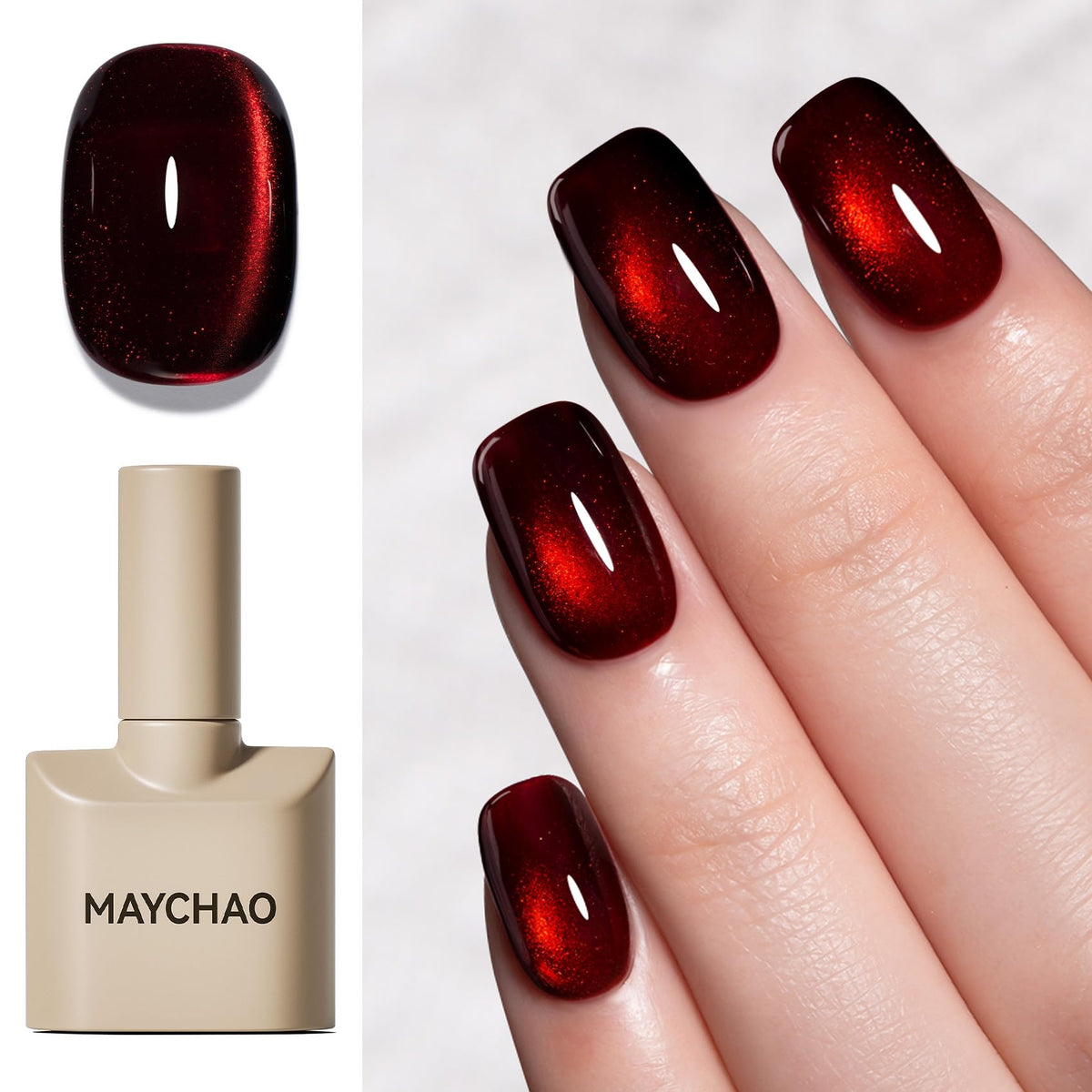 MAYCHAO Vernis Gel 15ML Rouge Cerise Cat Eye avant