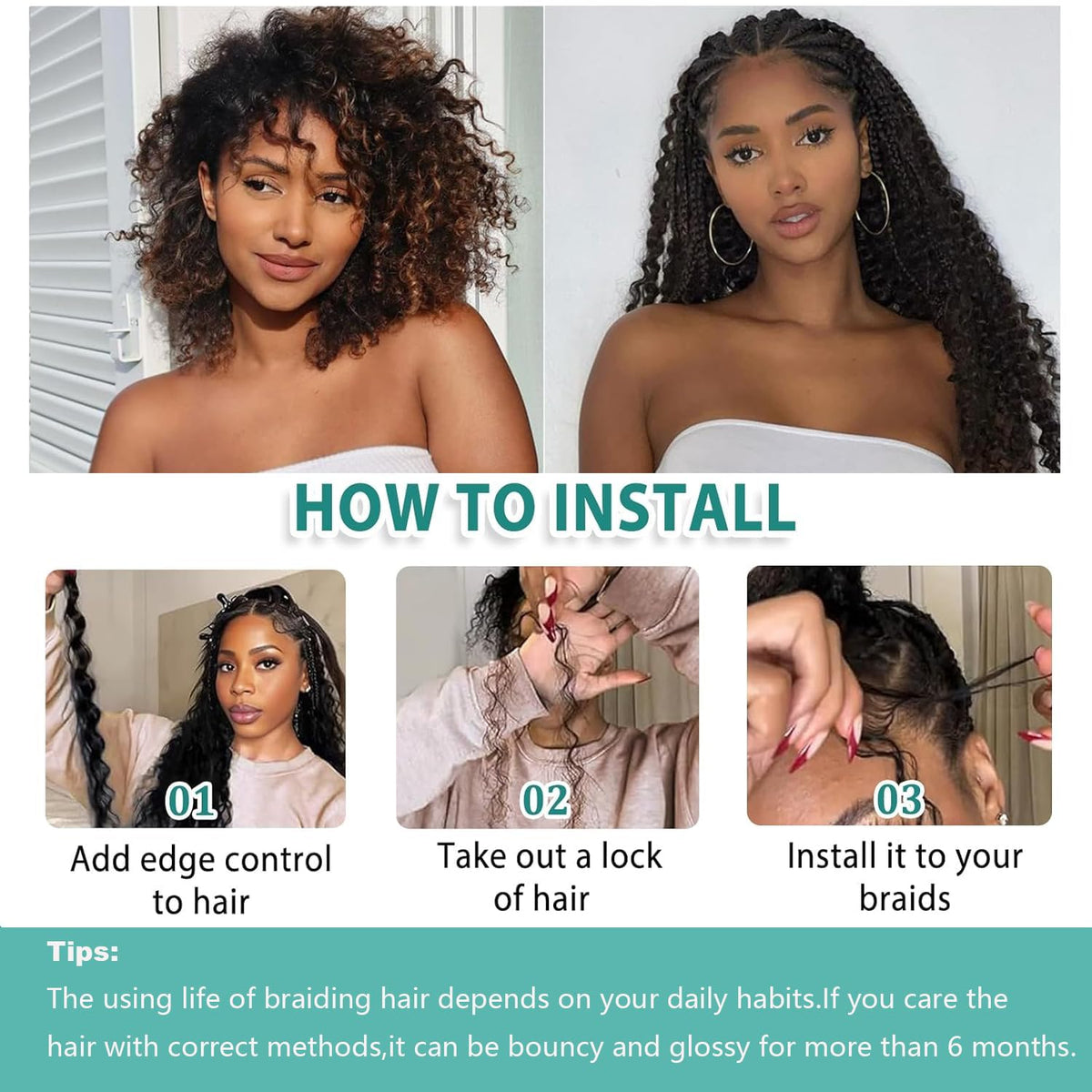 Mèches de cheveux bouclés OKVOKV pour tresses