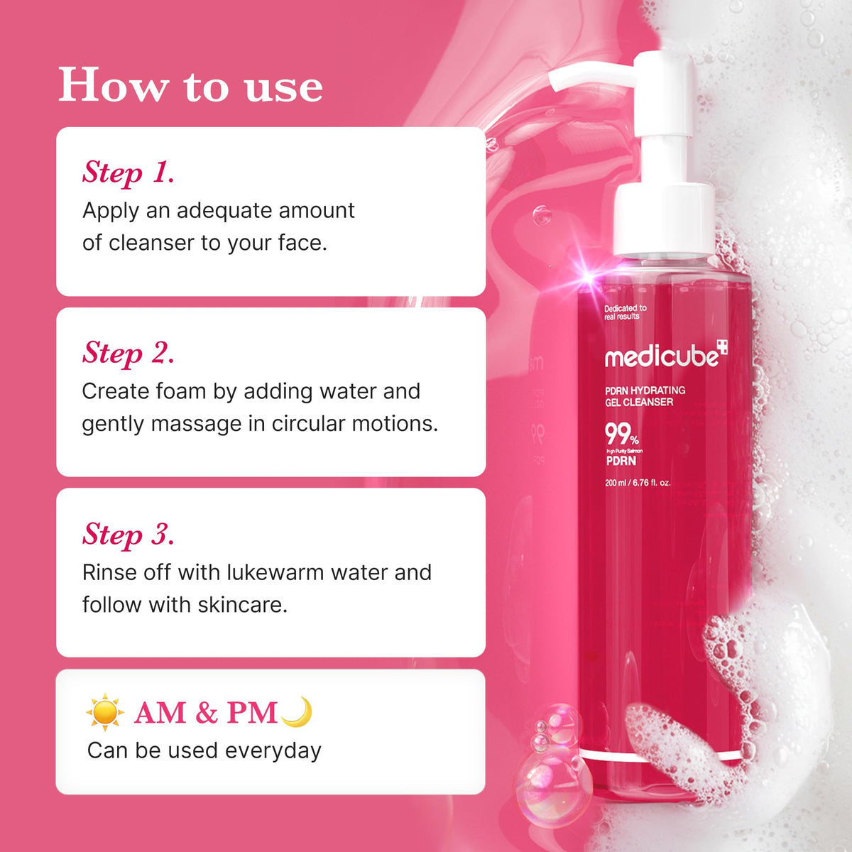 medicube Gel nettoyant PDRN Jelly Foam 290g - tube ouvert