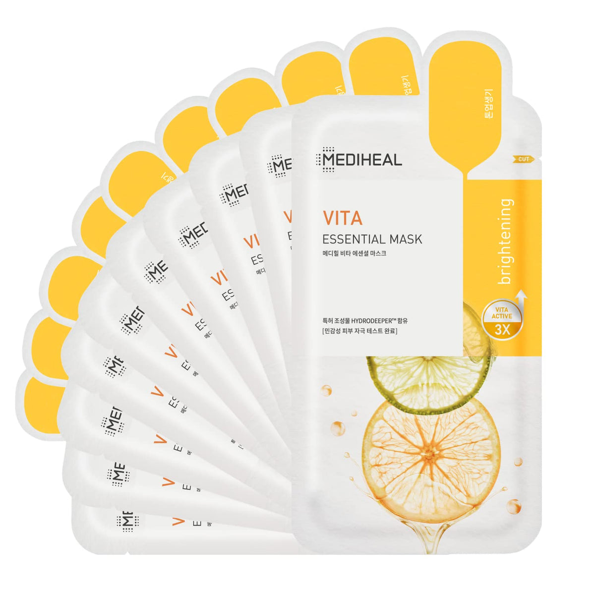 Mediheal Vita Essential Masque en Tissu, face avant avec design coloré