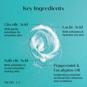Medix 5.5 Gel Douche Exfoliant avec étiquettes des ingrédients