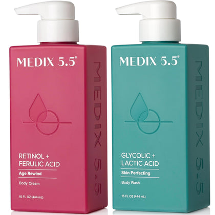 Medix 5.5 nettoyant exfoliant AHA et crème hydratante au rétinol, avant et arrière des produits