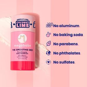 Megababe Smoothie Deo avec échantillon de texture sur la peau