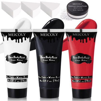 MEICOLY Peinture de Corps Noir Blanc Rouge avec éponges