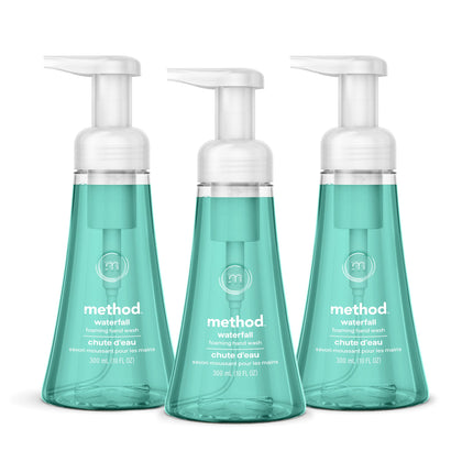 Method Savon Mains Mousse 3 Pack vue avant avec étiquette de parfum de cascade