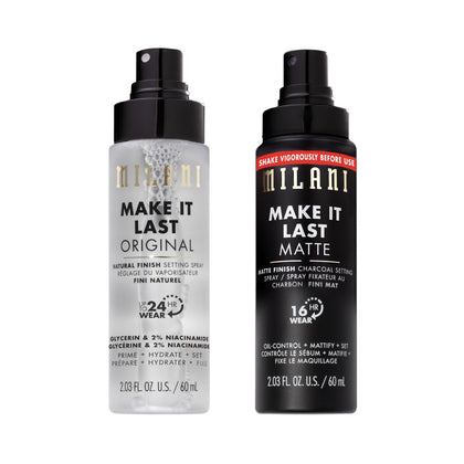 Milani Brume Fixante Duo 2-Pack vue avant avec fini naturel et mat