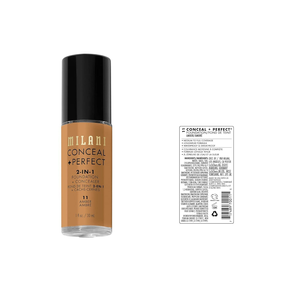 Milani Fond de Teint 2-en-1 11-Amber avec applicateur