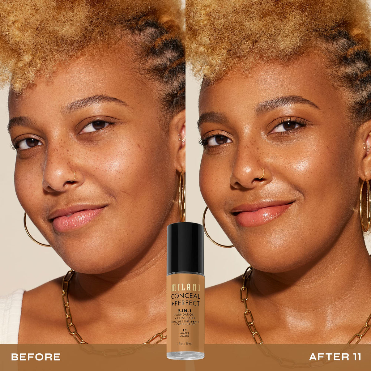 Milani Fond de Teint 2-en-1 11-Amber en main