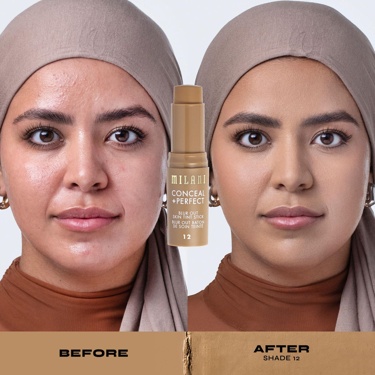 Milani Fond de teint teinté Blur Out 12-Medium Olive texture sur main