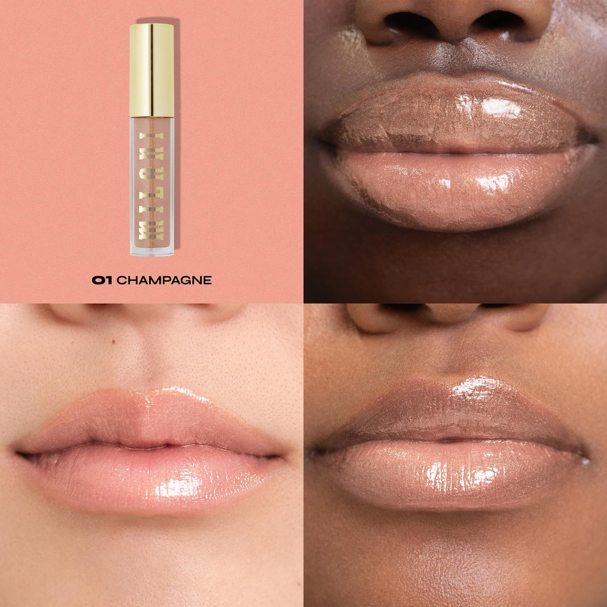 Milani Gloss à Lèvres Nourrissant Champagne application sur lèvres