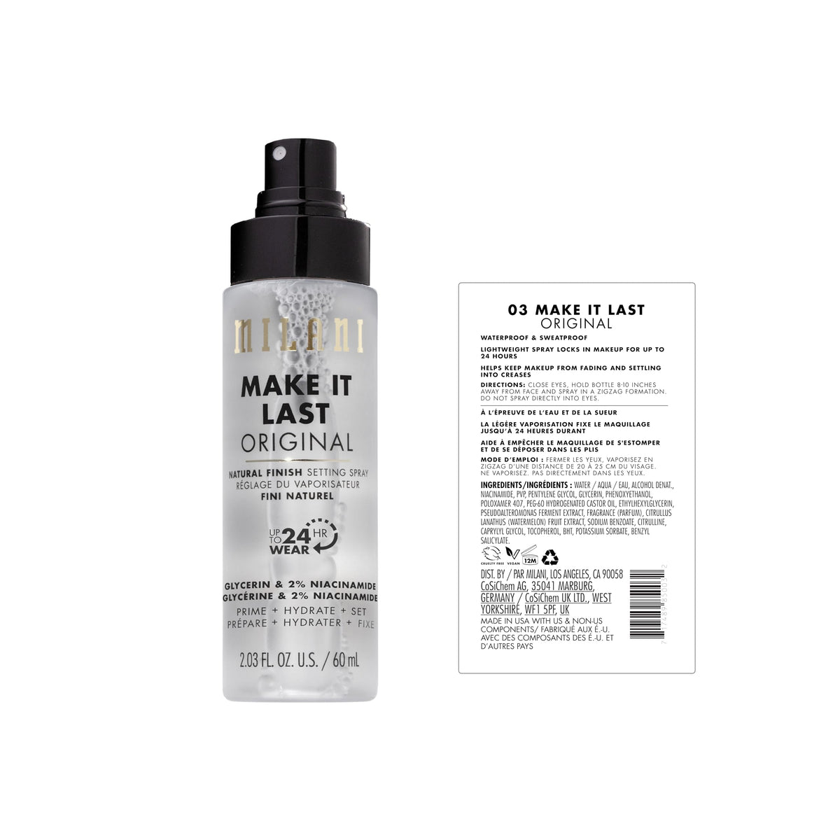 Milani Spray Fixateur 86g en usage sur le visage