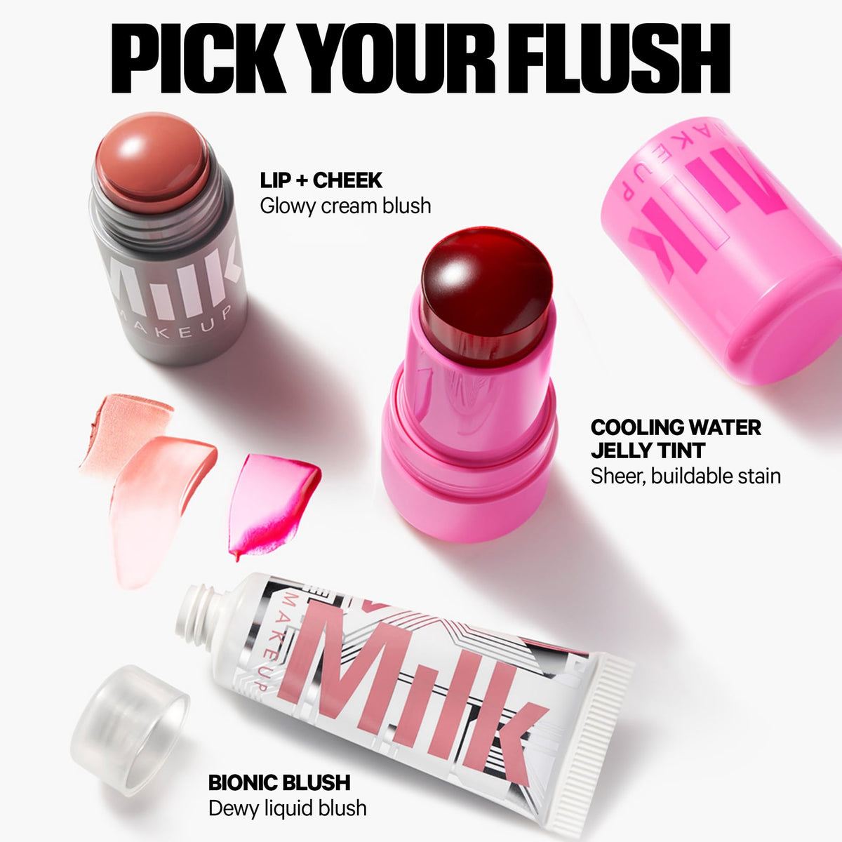 Milk Makeup Lip + Cheek Stick avec des produits de beauté environnants